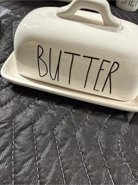 Rae Dunn White Ceramic Butter Dish with Script